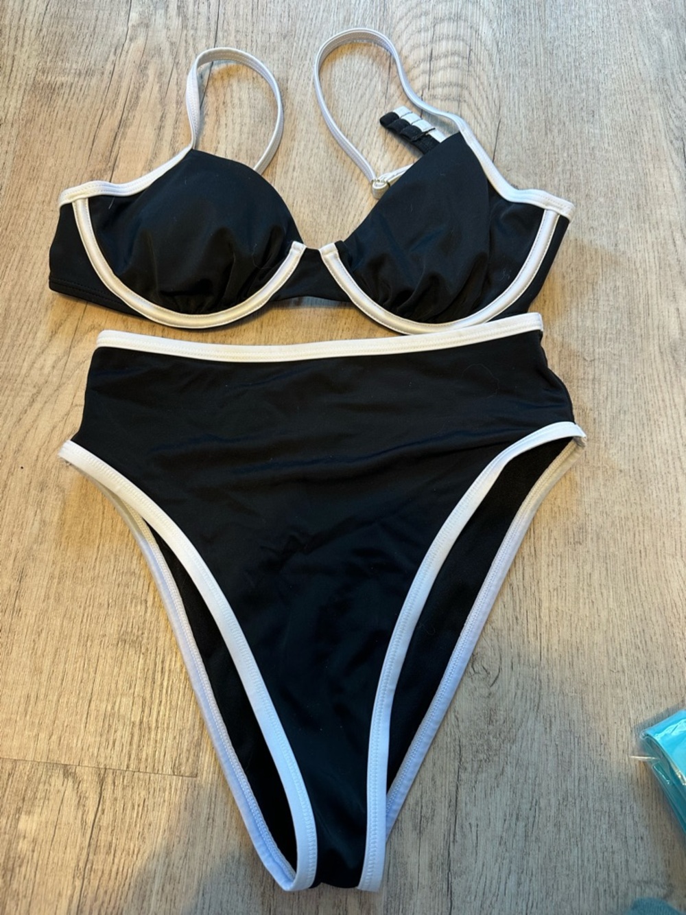 Shade & Shore Black Bikini Top with White Trim